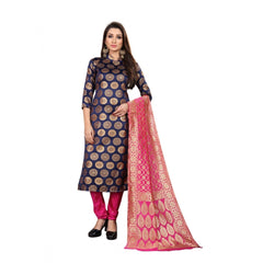 Generic Women's Jacquard Silk Unstitched Salwar-Suit Material With Dupatta (Blue,2-2.5Mtrs)