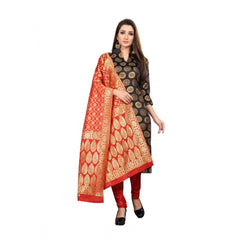 Generischer Salwar Kameez-Anzug aus Jacquard-Seide für Damen, ungesäumt, mit Dupatta (Schwarz, 2–2,5 m)