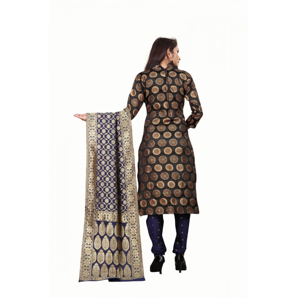 Generischer Salwar Kameez-Anzug aus Jacquard-Seide für Damen, ungesäumt, mit Dupatta (Schwarz, 2–2,5 m)