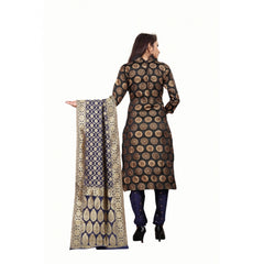 Generischer Salwar Kameez-Anzug aus Jacquard-Seide für Damen, ungesäumt, mit Dupatta (Schwarz, 2–2,5 m)