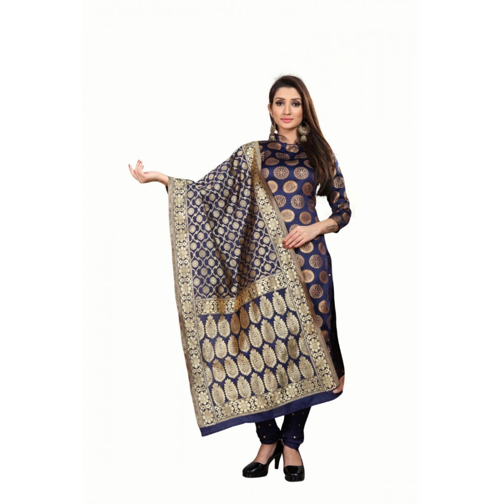 Generic Women's Jacquard Silk Unstitched Salwar-Suit Material With Dupatta (Blue,2-2.5Mtrs)