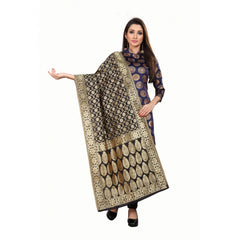 Generischer Salwar Kameez-Anzug aus Jacquard-Seide für Damen, ungesäumt, mit Dupatta (blau, 2–2,5 m)