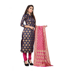 Generischer Salwar Kameez-Anzug aus Jacquard-Seide für Damen, ungesäumt, mit Dupatta (blau, 2–2,5 m)