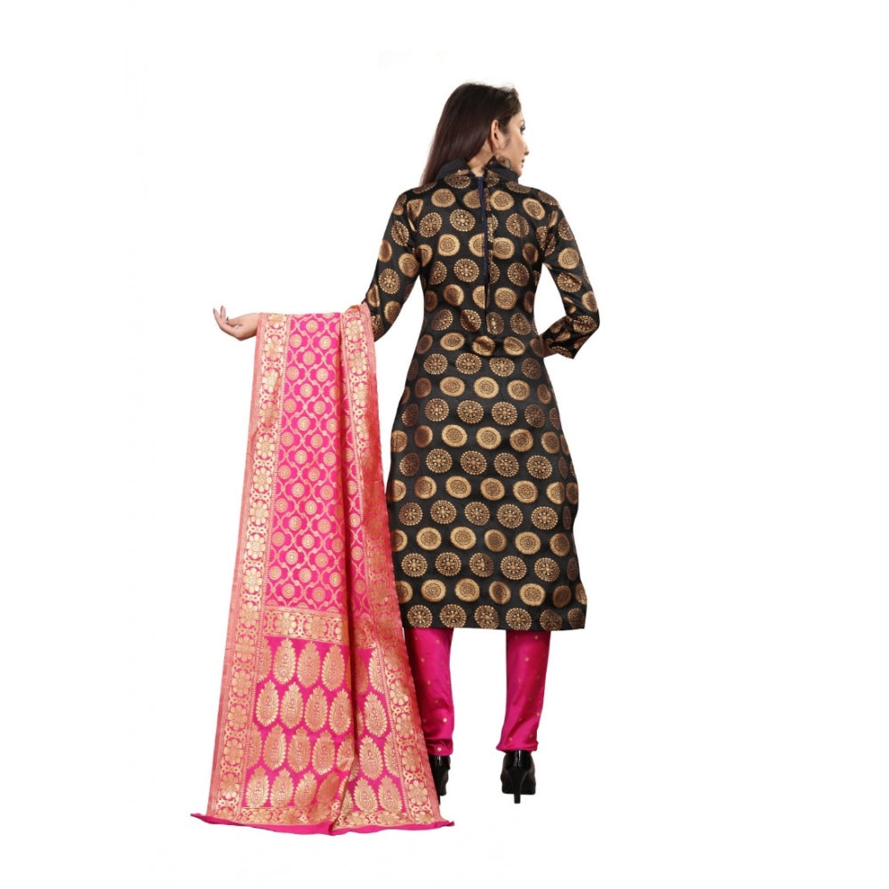 Generischer Salwar Kameez-Anzug aus Jacquard-Seide für Damen, ungesäumt, mit Dupatta (Schwarz, 2–2,5 m)