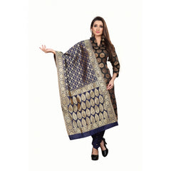 Generischer Salwar Kameez-Anzug aus Jacquard-Seide für Damen, ungesäumt, mit Dupatta (Schwarz, 2–2,5 m)