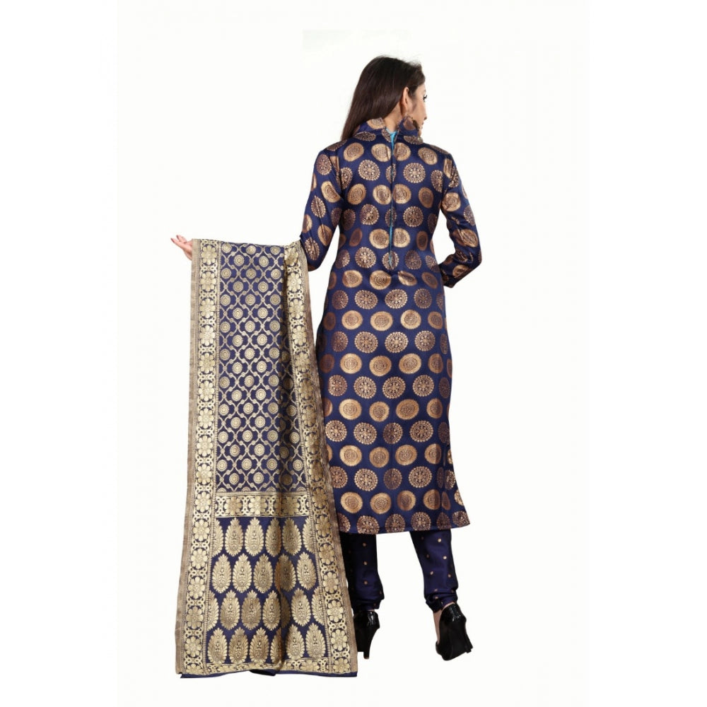 Generischer Salwar Kameez-Anzug aus Jacquard-Seide für Damen, ungesäumt, mit Dupatta (blau, 2–2,5 m)