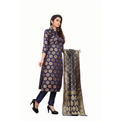 Generischer Salwar Kameez-Anzug aus Jacquard-Seide für Damen, ungesäumt, mit Dupatta (blau, 2–2,5 m)