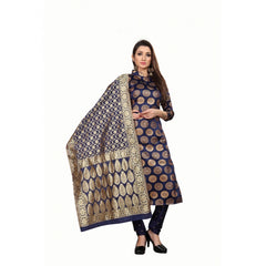 Generischer Salwar Kameez-Anzug aus Jacquard-Seide für Damen, ungesäumt, mit Dupatta (blau, 2–2,5 m)