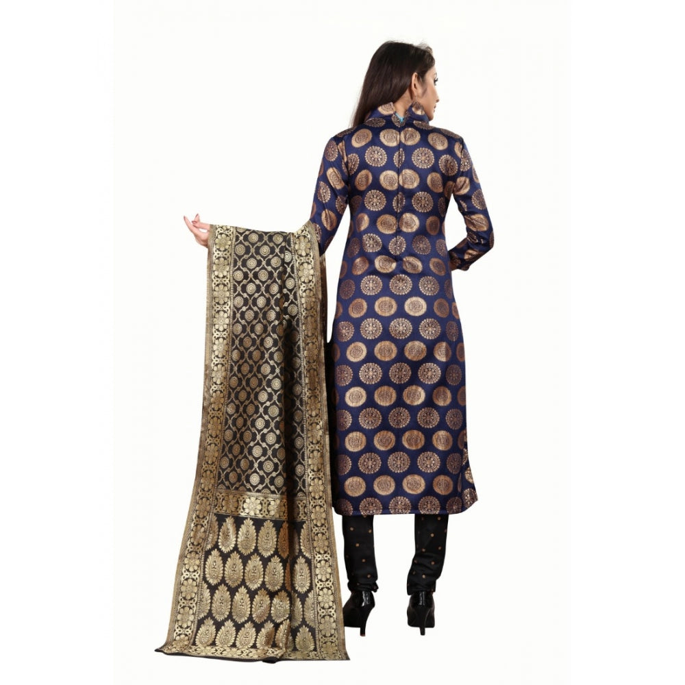 Generic Women's Jacquard Silk Unstitched Salwar-Suit Material With Dupatta (Blue,2-2.5Mtrs)