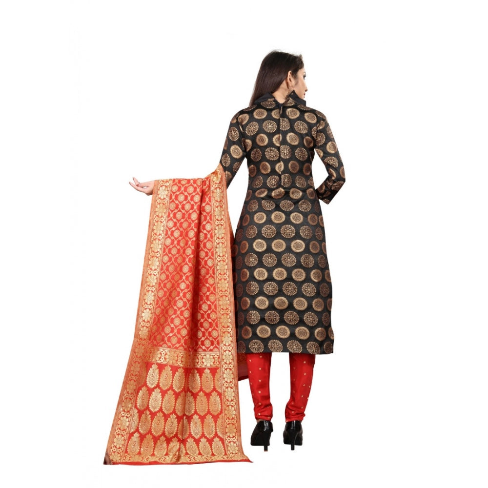 Generic Women's Jacquard Silk Unstitched Salwar-Suit Material With Dupatta (Black,2-2.5Mtrs)