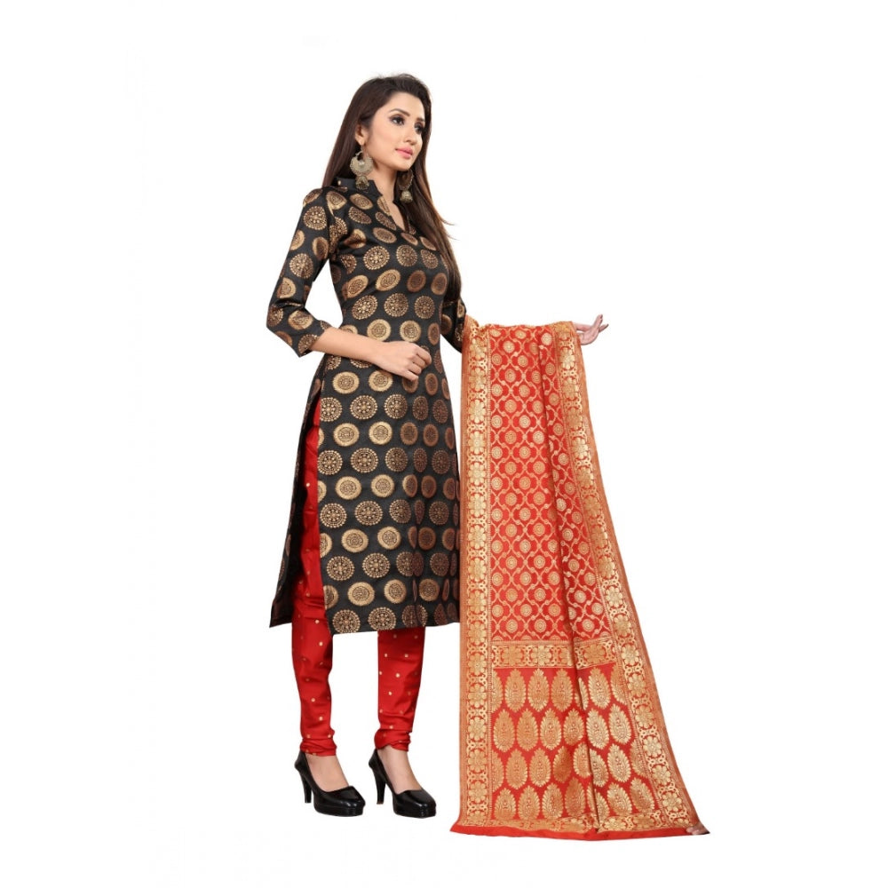 Generischer Salwar Kameez-Anzug aus Jacquard-Seide für Damen, ungesäumt, mit Dupatta (Schwarz, 2–2,5 m)