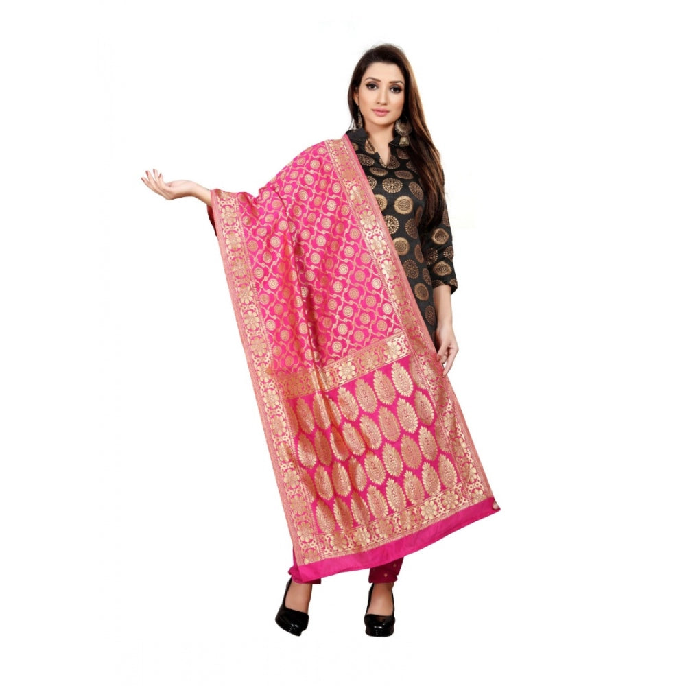 Generischer Salwar Kameez-Anzug aus Jacquard-Seide für Damen, ungesäumt, mit Dupatta (Schwarz, 2–2,5 m)