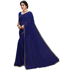 Generic Women's Jacquard Saree(Blue,5-6 Mtrs)