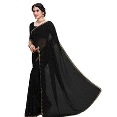 Generic Women's Jacquard Saree(Black,5-6 Mtrs)