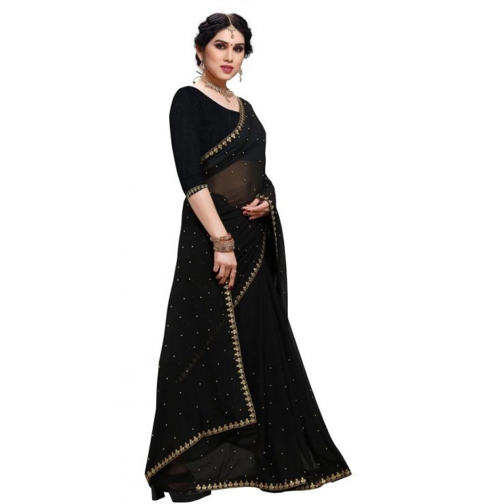 Generic Women's Jacquard Saree(Black,5-6 Mtrs)