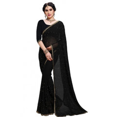 Generic Women's Jacquard Saree(Black,5-6 Mtrs)