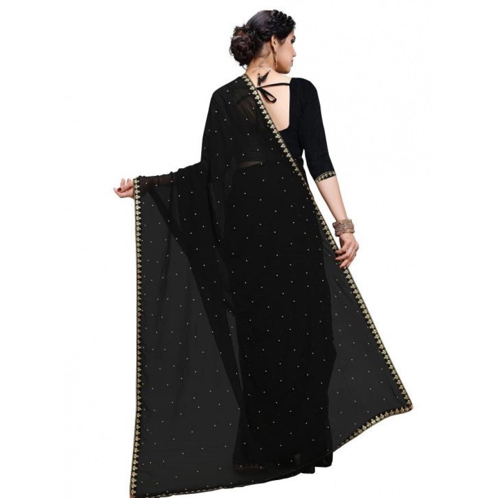 Generic Women's Jacquard Saree(Black,5-6 Mtrs)