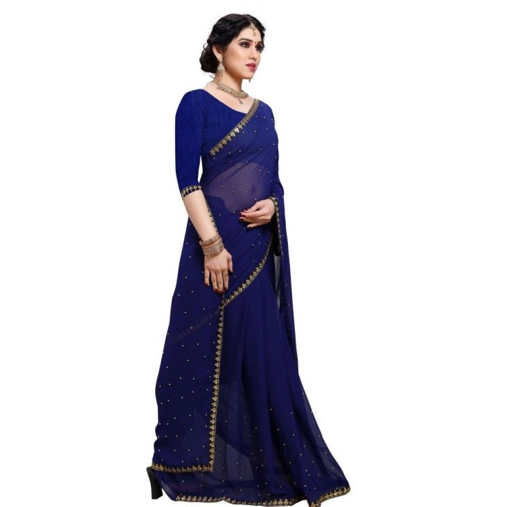 Generic Women's Jacquard Saree(Blue,5-6 Mtrs)