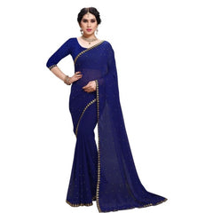 Generic Women's Jacquard Saree(Blue,5-6 Mtrs)