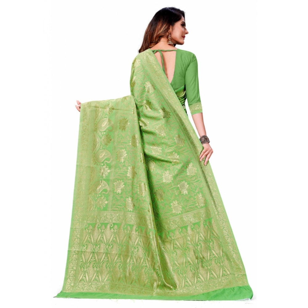 Generic Women's Banarasi Silk Saree (Light Green,5-6 Mtrs)