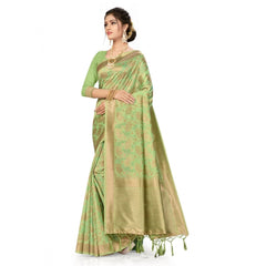 Generic Women's Banarasi (Spun Cotton) Saree (Pista Green,5-6 Mtrs)