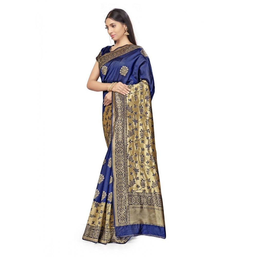 Generic Women's Banarasi Silk Saree (Navy Blue,5-6 Mtrs)