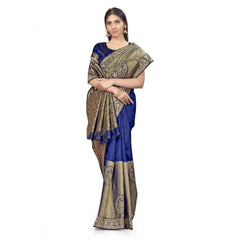 Generic Women's Banarasi Silk Saree (Navy Blue,5-6 Mtrs)