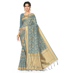 Generic Women's Banarasi (Spun Cotton) Saree (Grey,5-6 Mtrs)