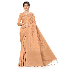 Generic Women's Banarasi (Spun Cotton) Saree (Beige,5-6 Mtrs)