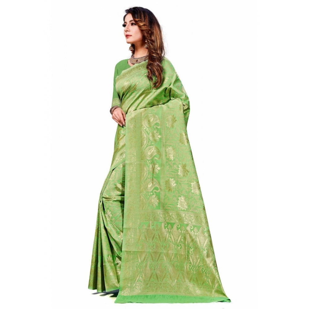 Generic Women's Banarasi Silk Saree (Light Green,5-6 Mtrs)