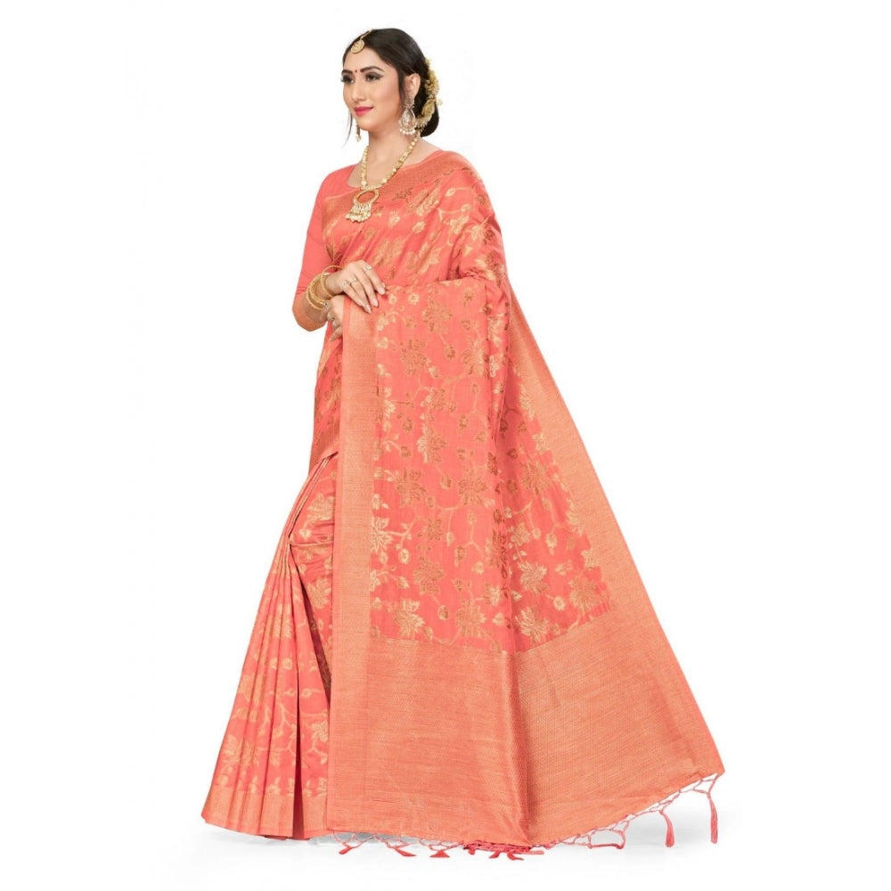 Generic Women's Banarasi (Spun Cotton) Saree (Light Pink,5-6 Mtrs)