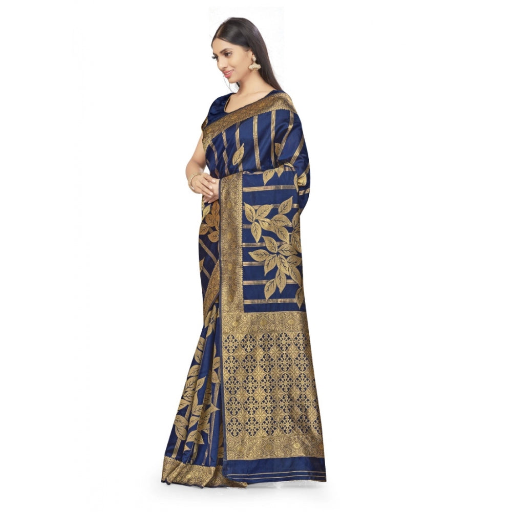 Generic Women's Banarasi Silk Saree (Navy Blue,5-6 Mtrs)