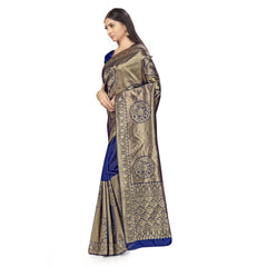 Generic Women's Banarasi Silk Saree (Navy Blue,5-6 Mtrs)