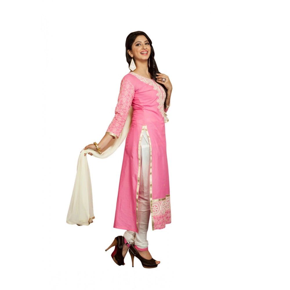 Generischer ungesäumter Salwar Kameez-Stoff aus Georgette für Damen mit Dupatta (Pink und Weiß, 2,2 m)