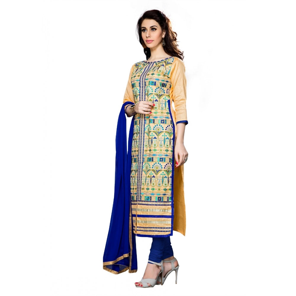 Generic Women's Cotton Unstitched Salwar Suit-Material With Dupatta (Beige,2.3 Mtrs)