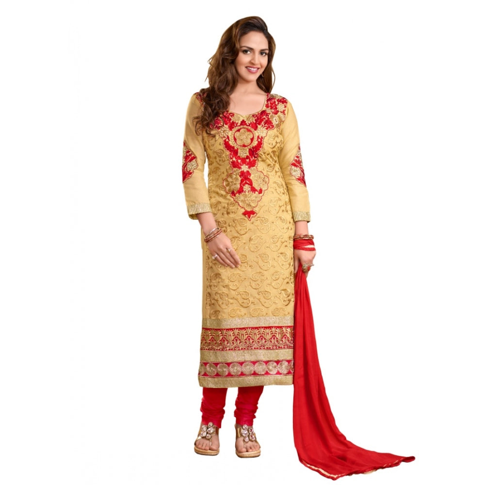 Generic Women's Cotton Unstitched Salwar Suit-Material With Dupatta (beige,2.2 Mtrs)