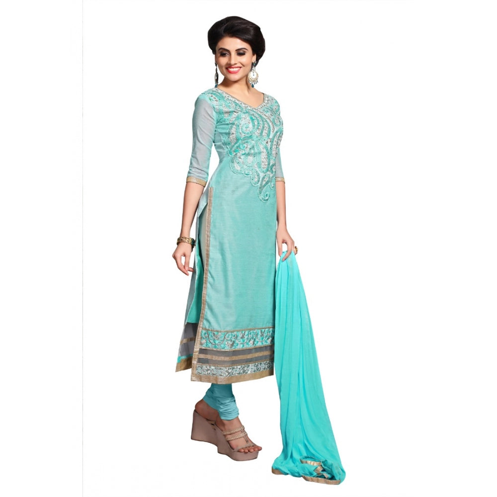 Generic Women's Chanderi Unstitched Salwar Suit-Material With Dupatta (Light Sea Green,2.3 Mtrs)