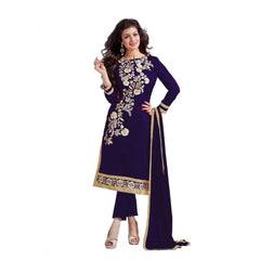 Generic Women's Chanderi Unstitched Salwar Suit-Material With Dupatta (Navy Blue,2 Mtrs)