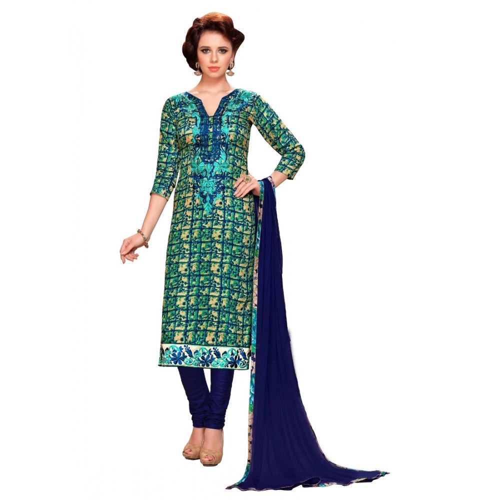 Generischer Salwar Kameez aus glänzender Baumwolle für Damen, ungesäumt, mit Dupatta (Blau und Grün, 2,3 m)