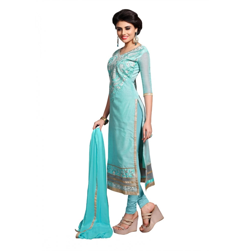 Generic Women's Chanderi Unstitched Salwar Suit-Material With Dupatta (Light Sea Green,2.3 Mtrs)