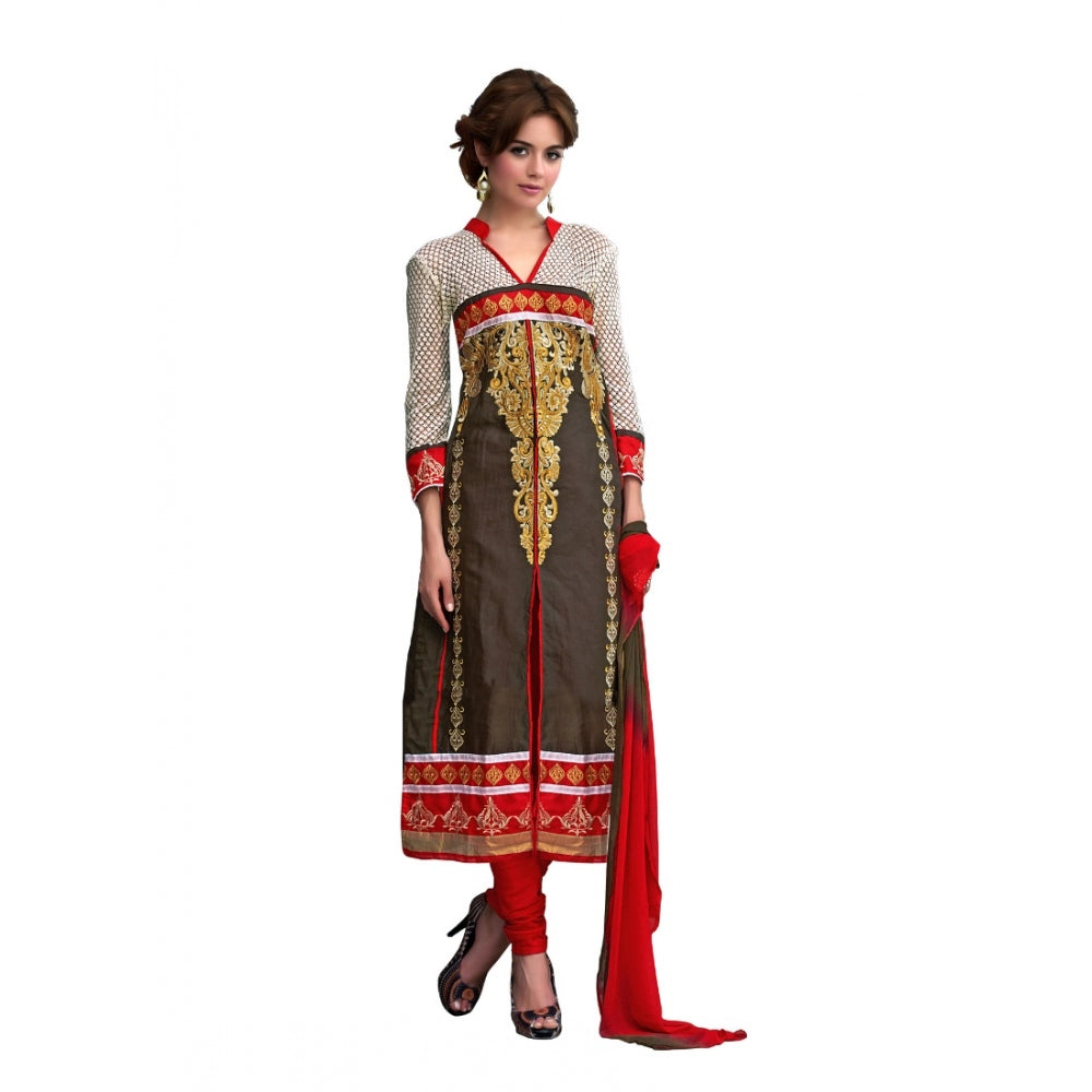 Generischer Salwar Kameez aus glänzender Baumwolle für Damen, ungesäumt, mit Dupatta (braun, 2,2 m)