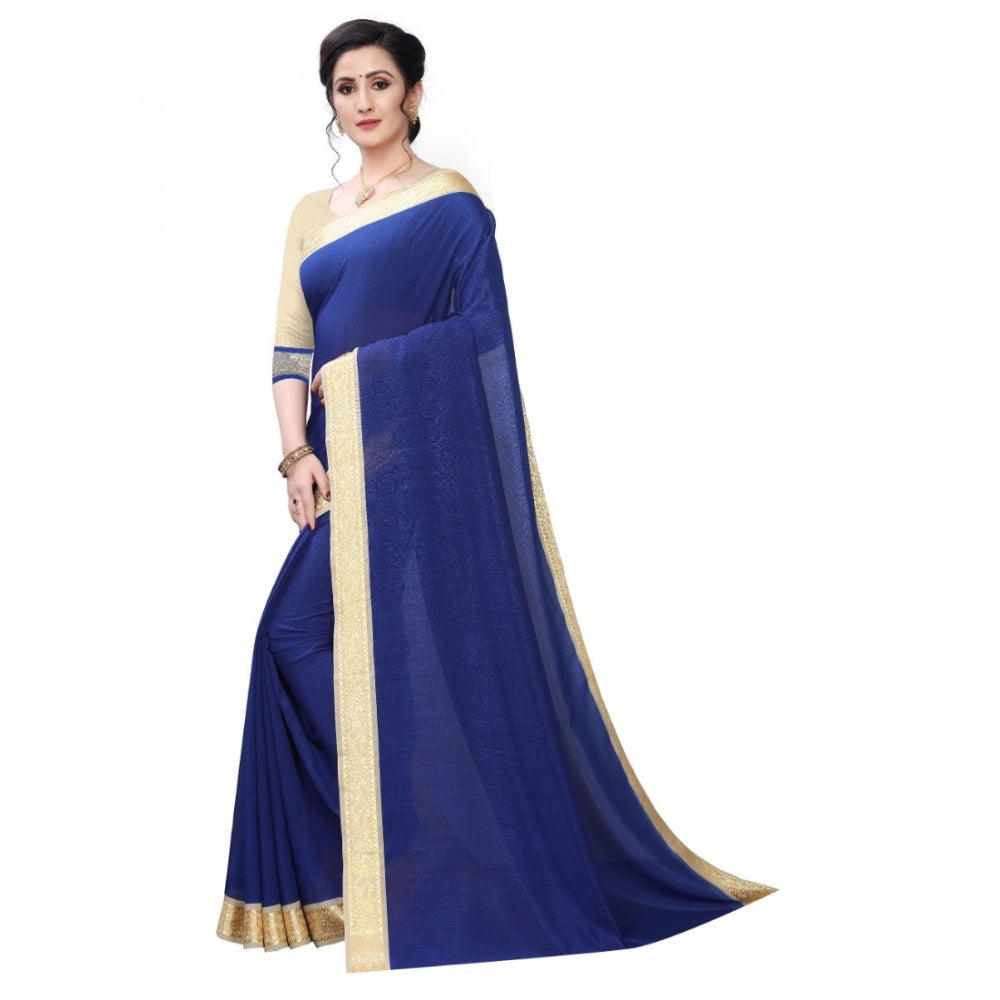 Generic Women's Vichitra Silk Saree(Navy Blue ,5-6Mtrs)