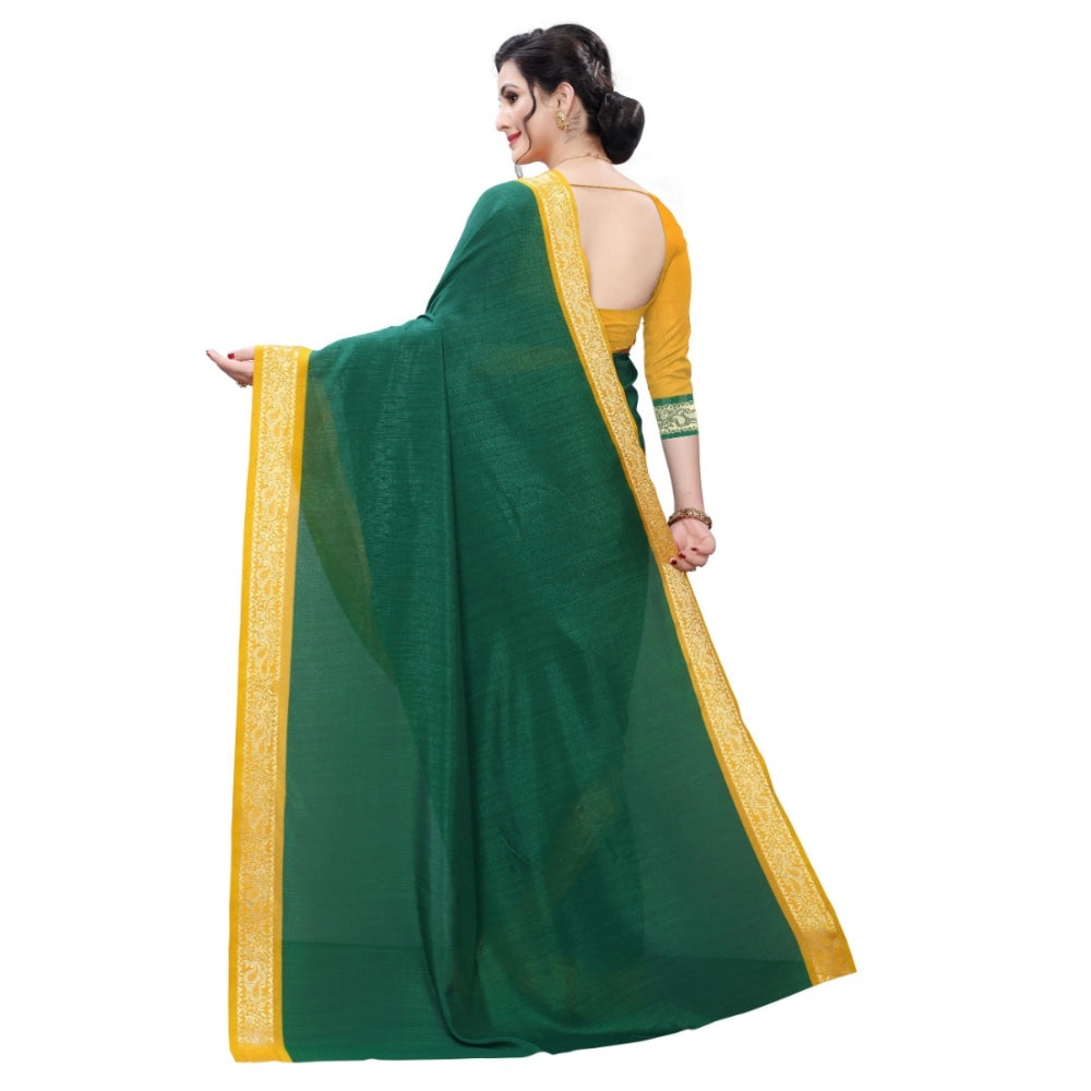 Generic Women's Vichitra Silk Saree(Green ,5-6Mtrs)