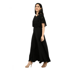 Generic Women's Crepe Solid Sleeveless Full Length Gown(Black)