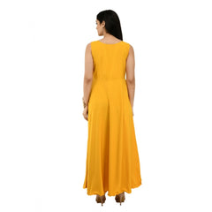 Generic Women's Crepe Solid Sleeveless Full Length Gown(Yellow)