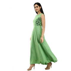 Generic Women's Crepe Solid Sleeveless Full Length Gown(Green)