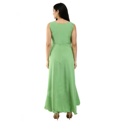 Generic Women's Crepe Solid Sleeveless Full Length Gown(Green)