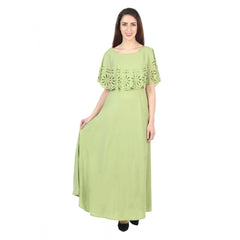 Generic Women's Crepe Solid Sleeveless Full Length Gown(Light Green)