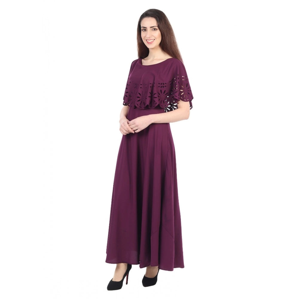 Generic Women's Crepe Solid Sleeveless Full Length Gown(Maroon)