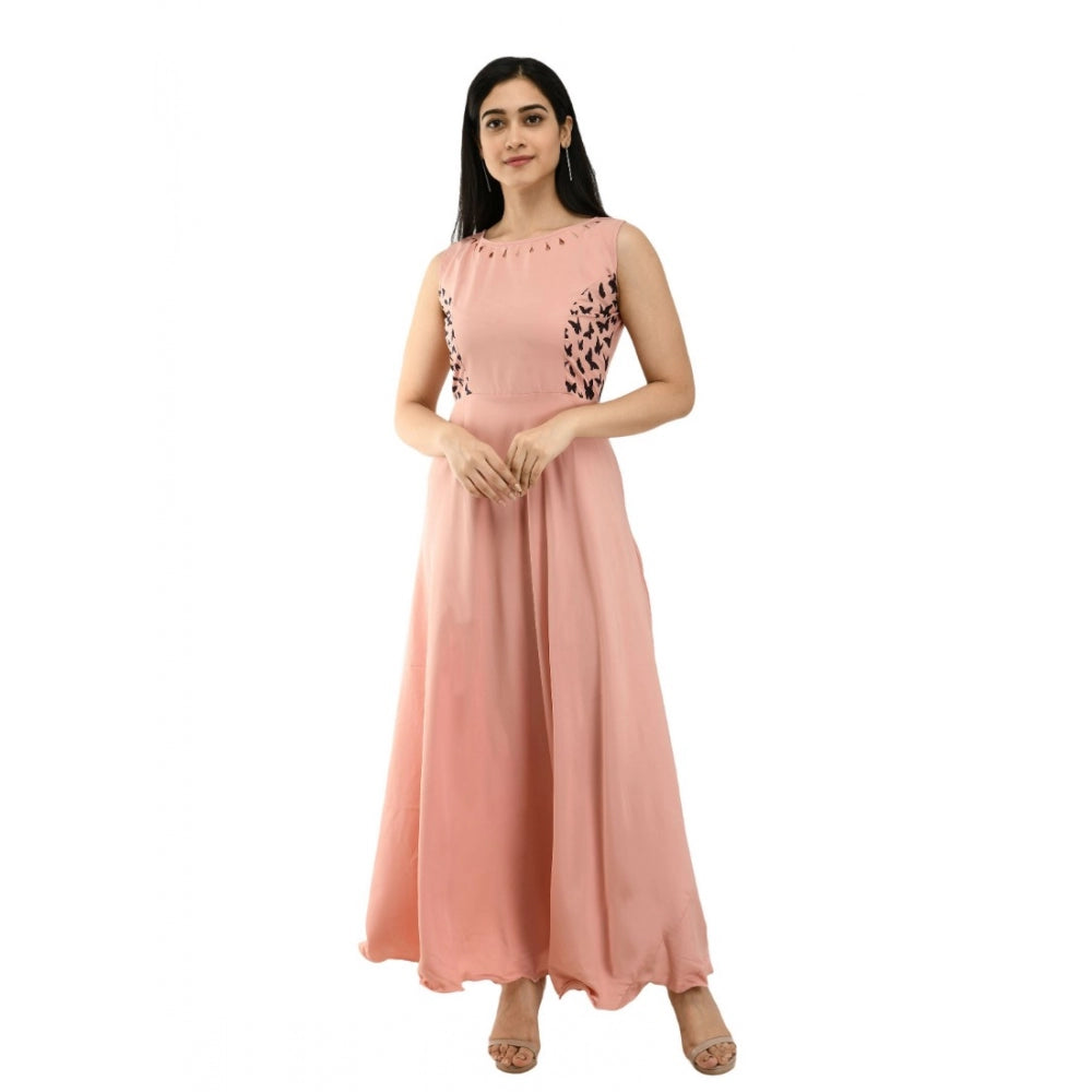 Generic Women's Crepe Solid Sleeveless Full Length Gown(Light Peach)